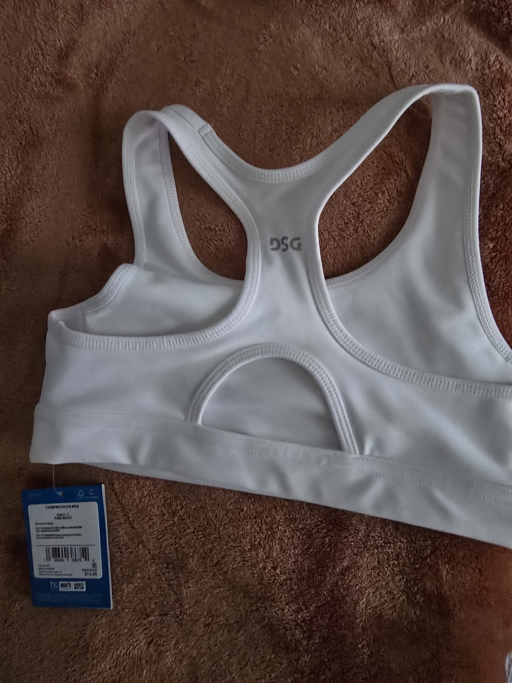 DSG White Racerback Sports Bra with Keyhole Back